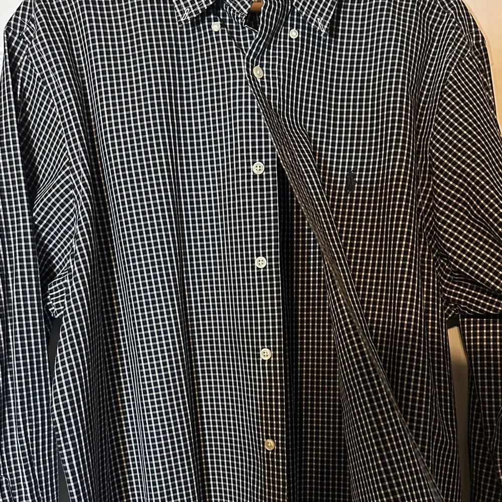 Ralph Lauren Mens Custom Fit Gingham Check Button Down Shirt Black 17.5 X 34/35